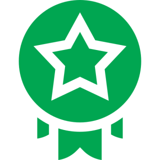 Green star medal with ribbons icon.